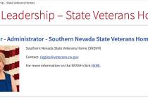 Screenshot Page from the Nevada Department of Veterans Services website showing a new administr ...