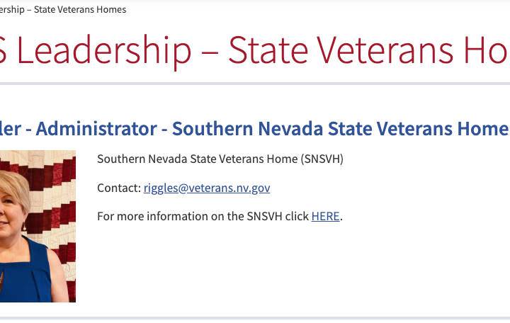 Screenshot Page from the Nevada Department of Veterans Services website showing a new administr ...