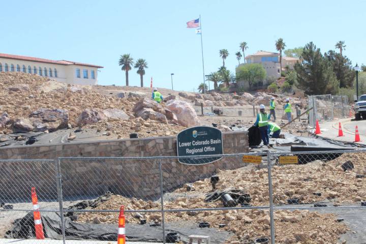 Ron Eland/Boulder City Review Crews continue to work on the xeriscape project at the Bureau of ...