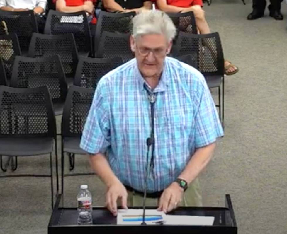 YouTube screenshot Former Boulder City mayor Eric Lundgaard addresses the city council on May 28.