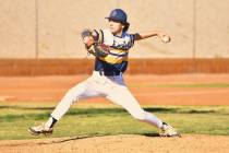 Robert Vendettoli/Boulder City Review Sophomore Ethan Wagstaff throws a strike against Sunrise ...