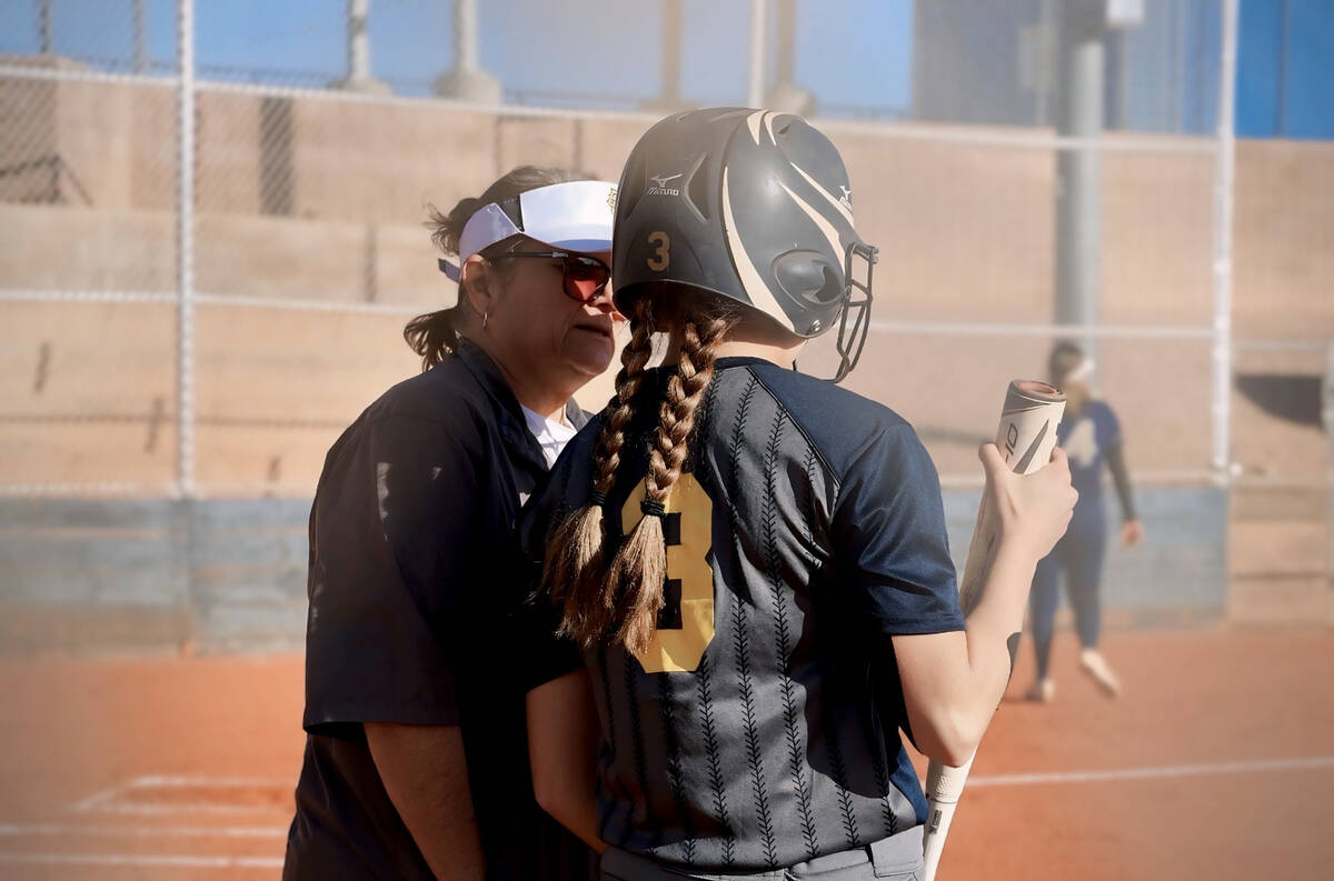 Courtesy photo Boulder City head coach Angelica Moorhead gives instructions to senior Talynn Ma ...