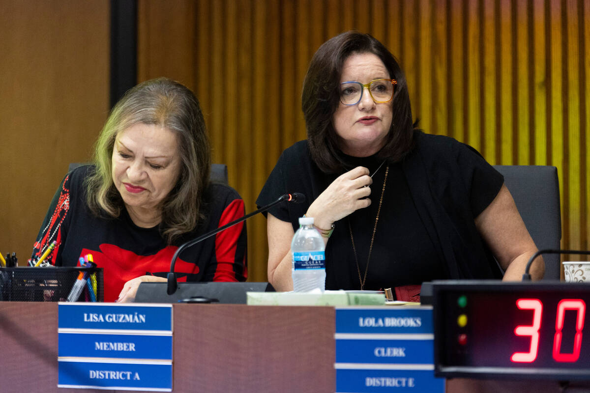 Clark County School District board members Linda Cavazos, left, and Lisa Guzman want to revisit ...