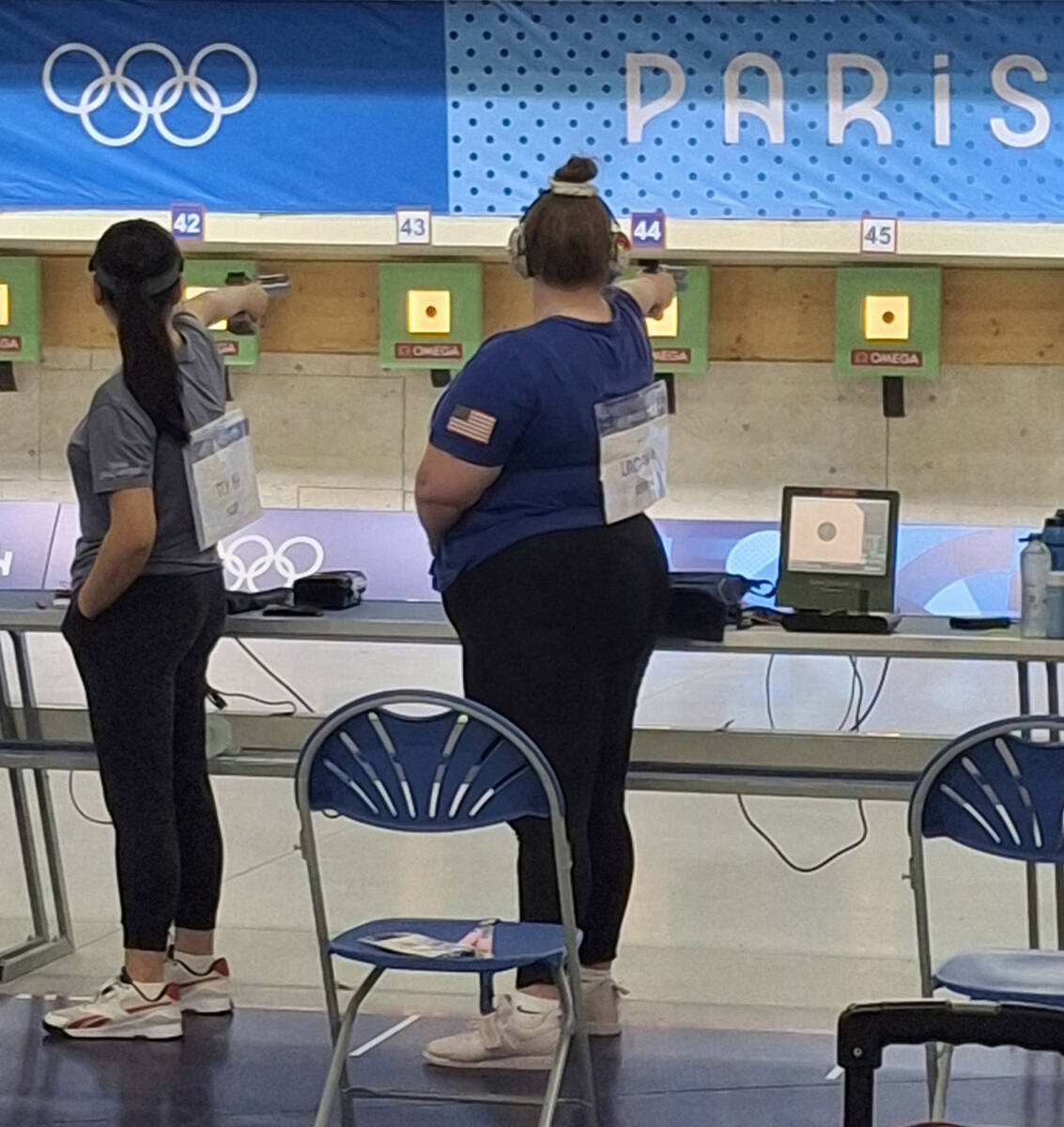 Lexi Lagan, right, became a two-time Olympian after qualifying in women’s air pistol. She hop ...