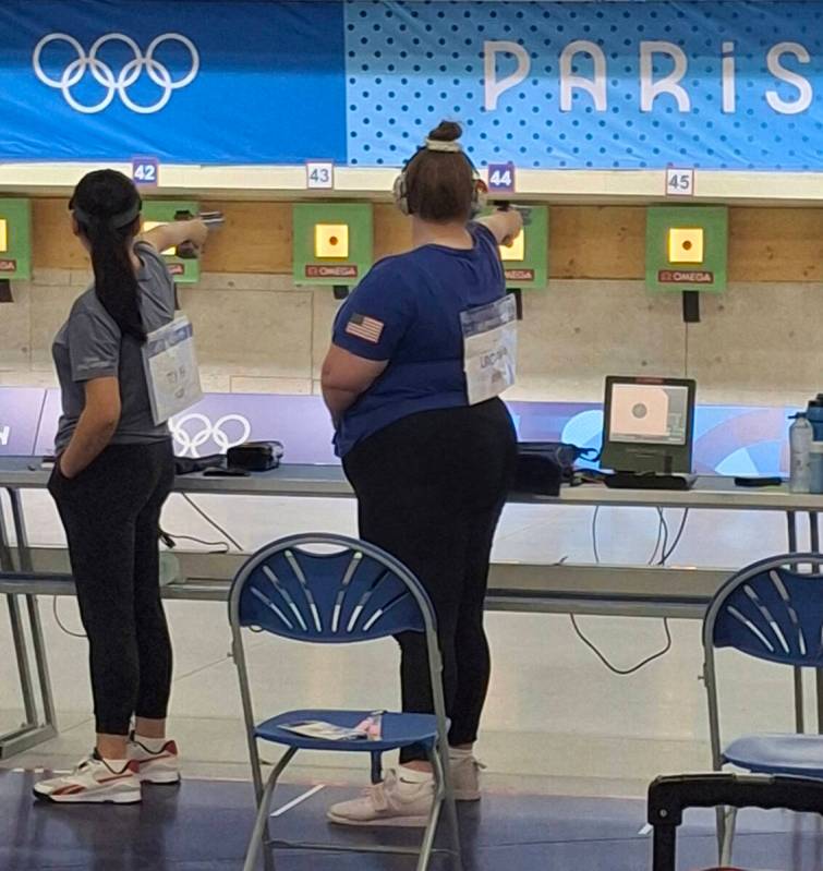 Lexi Lagan, right, became a two-time Olympian after qualifying in women’s air pistol. She hop ...