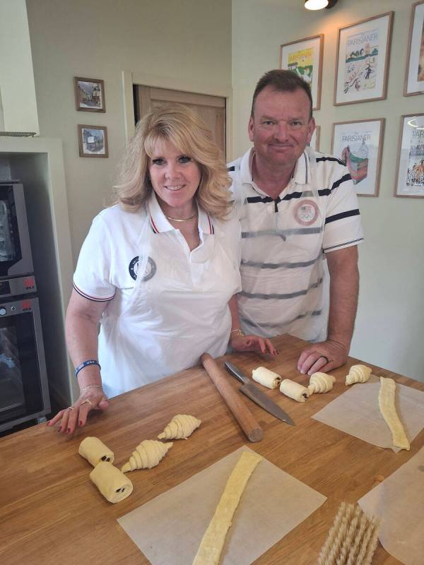 While in Paris, Jill and Barry Lagan attended a croissant-making class.