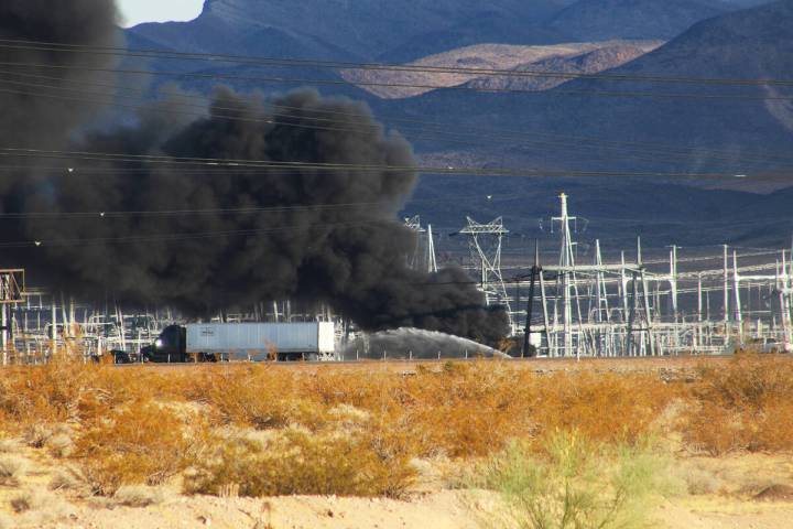 Photos by Ron Eland/Boulder City Review Interstate-11 remained open while a transformer burned ...