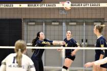 Robert Vendettoli/Boulder City Review Senior Lily Mackey receives the ball against The Meadows ...