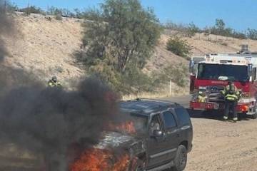 Courtesy of Boulder City Fire Department Firefighters respond to a vehicle fire.