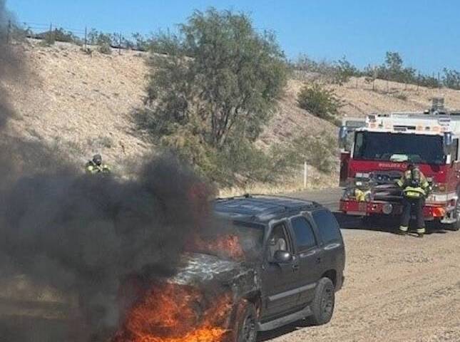 Courtesy of Boulder City Fire Department Firefighters respond to a vehicle fire.