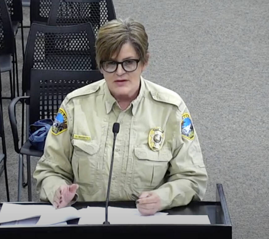 (Screenshot) Outgoing Animal Control Supervisor Ann Inabnitt addresses the city council on the ...