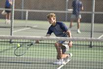 Robert Vendettoli/Boulder City Review Senior Chandler Shamo returns the ball against Basic on S ...