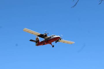 Ron Eland/Boulder City Review A small plane preparing to land at Boulder City Municipal Airport.