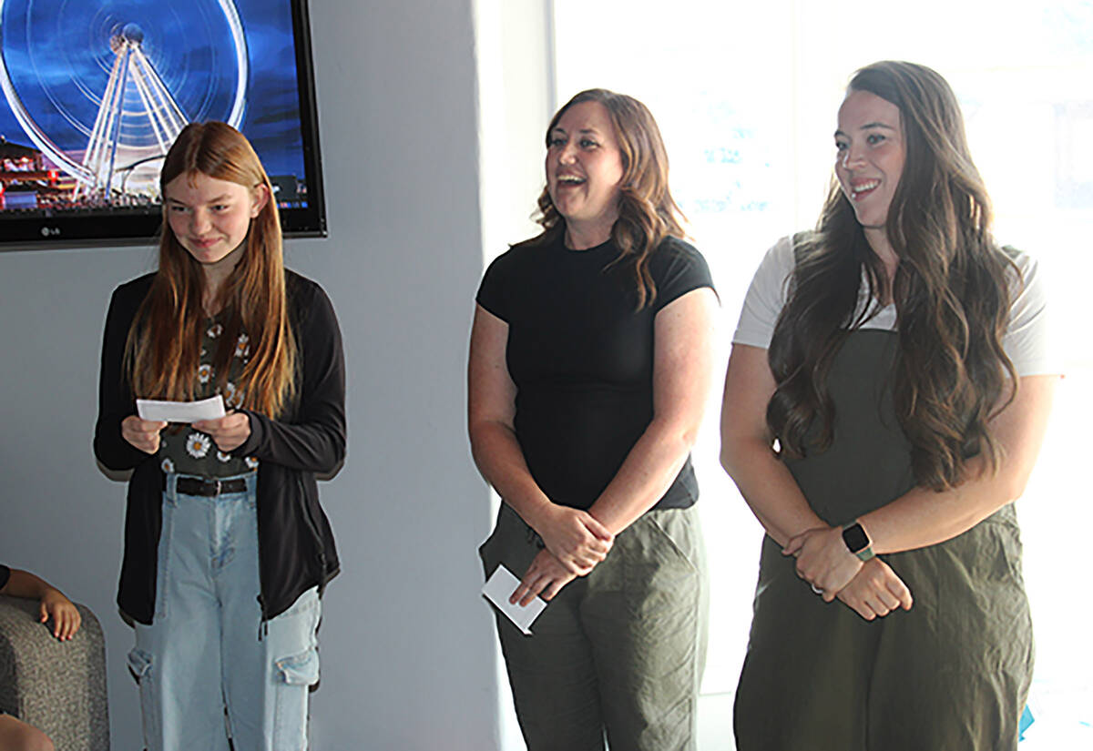 Ron Eland/Boulder City Review Following the Pledge of Allegiance, Ciana Steffes, left, shared a ...