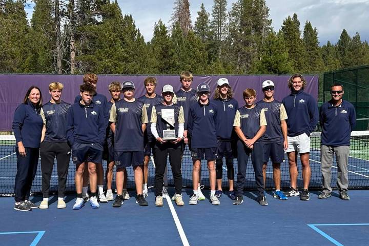 Photo courtesy Rachelle Huxford Boulder City High School boys’ tennis celebrates finishing a ...