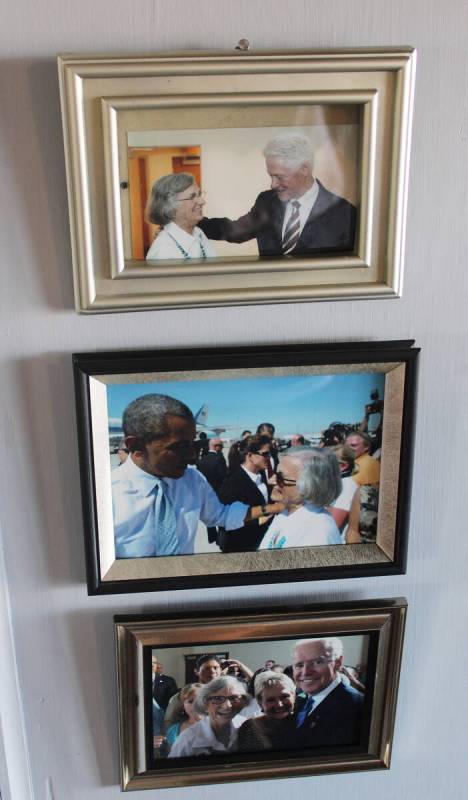 Sara Denton has been active in politics for many years and proudly displays photos of her with ...