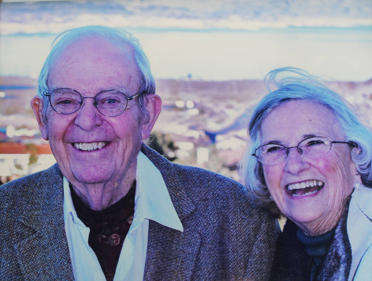 Sara Denton with her late husband, Ralph, on the deck of their Boulder City home. They were mar ...