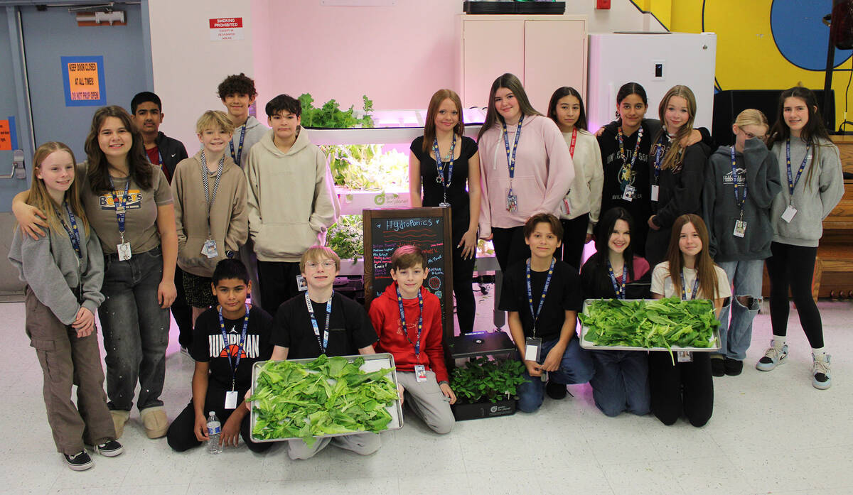 Photos by Ron Eland/Boulder City Review Members of the Garrett Junior High hydroponics class po ...