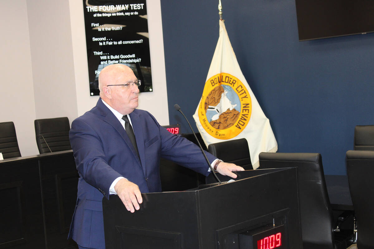 Ron Eland/Boulder City Review Then candidate Ned Thomas addresses the public in a special counc ...