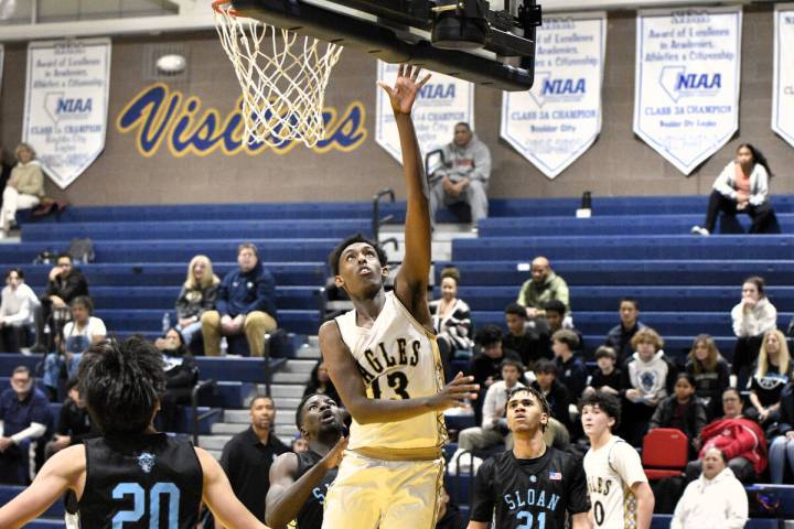 Robert Vendettoli/Boulder City Review Jack Walker goes up for a shot against Sloan Canyon on De ...