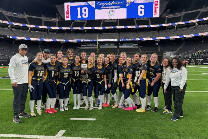 Photo courtesy Amy Wagner For the second time in a row, the Boulder City High School flag footb ...