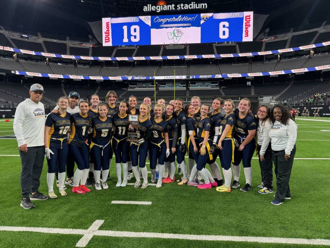 Photo courtesy Amy Wagner For the second time in a row, the Boulder City High School flag footb ...