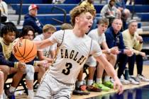 Robert Vendettoli/Boulder City Review Sean Pendleton drives the ball against Pahrump Valley on ...