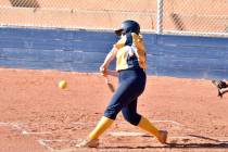 Robert Vendettoli/Boulder City Review Putting the ball in play, Baylee Cook hits a line drive u ...