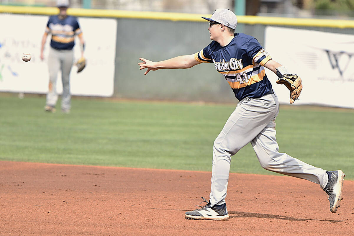 Robert Vendettoli/Boulder City Review Fielding a ground ball, infielder Tate Crine makes the th ...