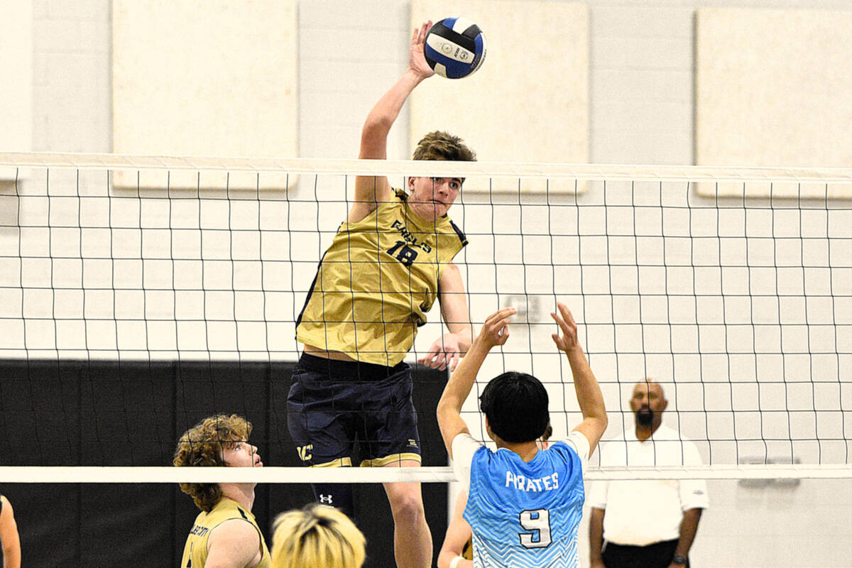 Robert Vendettoli/Boulder City Review Levi Randall throws down a thunderous spike against Sloan ...