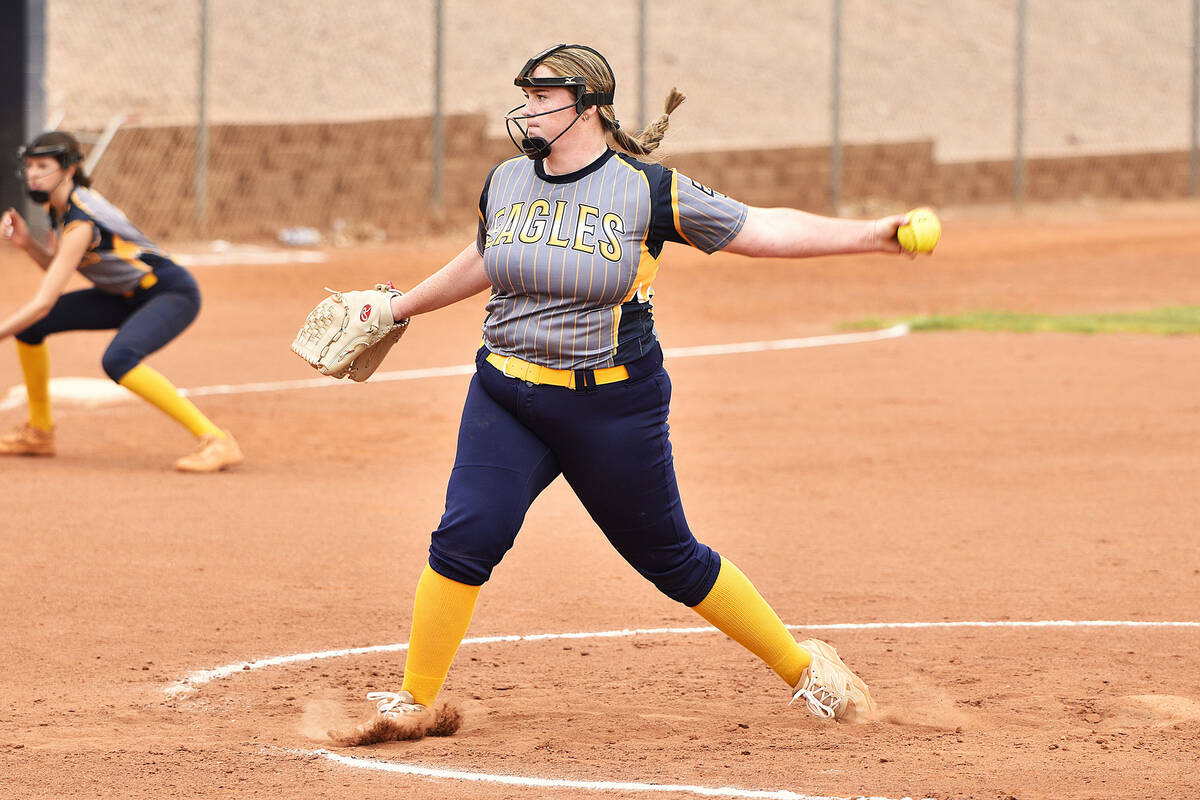 Robert Vendettoli/Boulder City Review Boulder City pitcher Payton Rogers throws a no-hitter aga ...