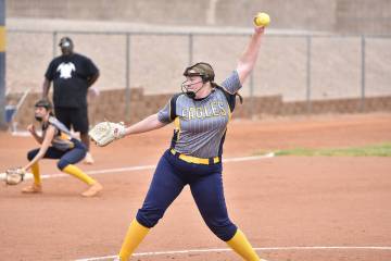 Robert Vendettoli/Boulder City Review Boulder City pitcher Payton Rogers throws a no-hitter aga ...