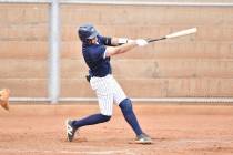 Robert Vendettoli/Boulder City Review Cael Starley hits a line drive to left field against The ...