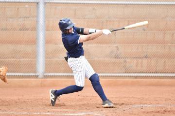Robert Vendettoli/Boulder City Review Cael Starley hits a line drive to left field against The ...