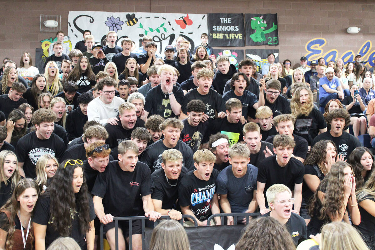 The seniors give one last cheer as they try to out-yell their fellow schoolmates.