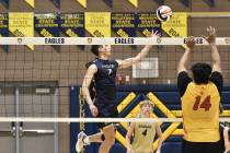 Robert Vendettoli/Boulder City Review Sam O'Shaughnessy lofts the ball past the Somerset Losee ...