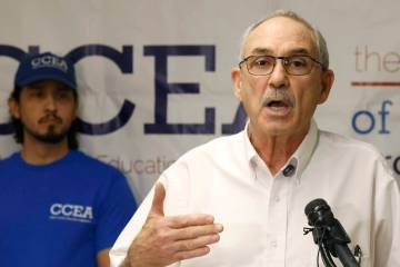 Clark County Education Association Executive Director John Vellardita speaks during a press con ...