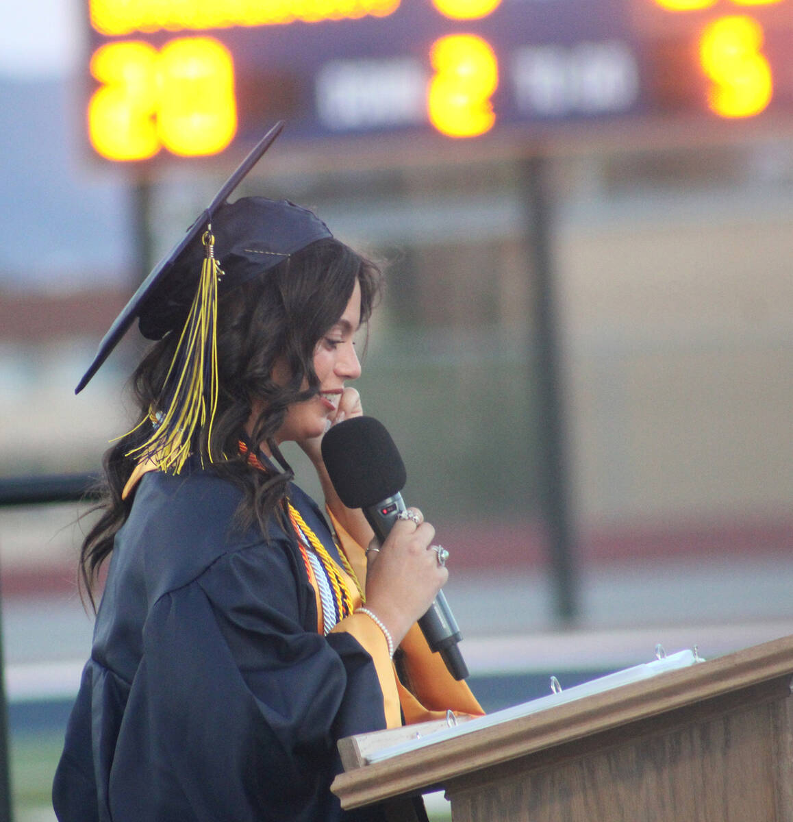 Student Body President Eden Gomez was one of the first students to speak and welcomed the crowd ...