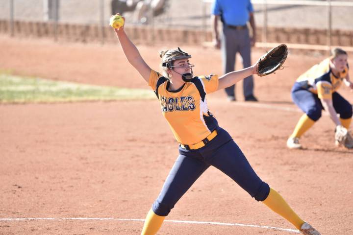 Robert Vendettoli/Boulder City Review Boulder City pitcher Rhiley Beck throws a strike against ...