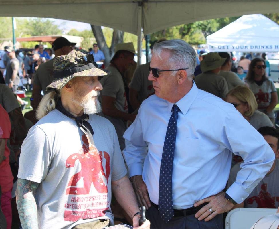 Ron Eland/Boulder City Review James Patton, Shane's father, speaks with Gov. Joe Lombardo just ...