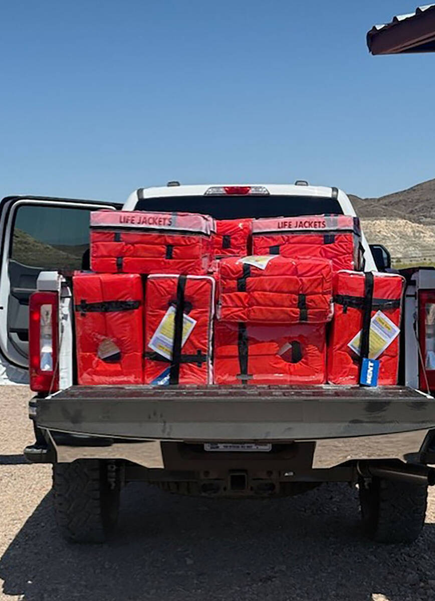 Photo courtesy Serena Bell Some of the hundreds of lifejackets donated to the Lake Mead Nationa ...