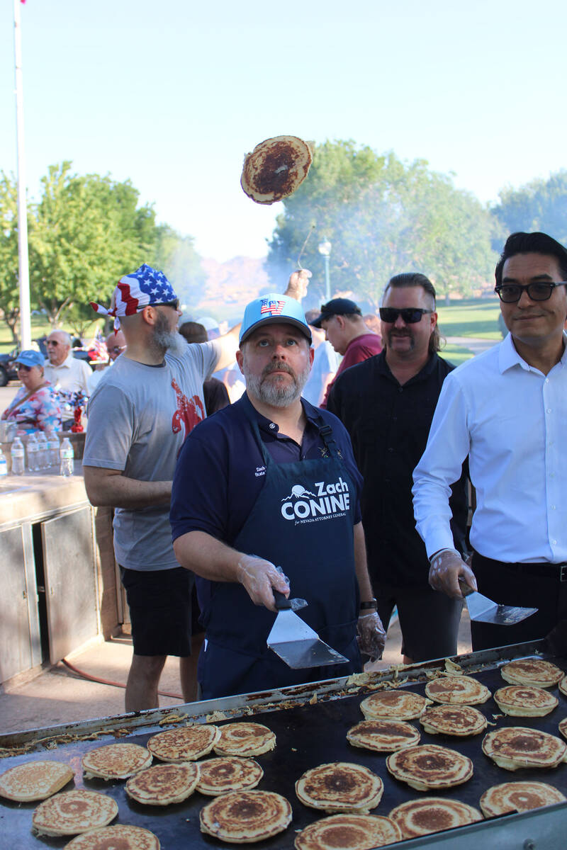 Nevada State Treasurer Zach Conine was again on hand to help with the Rotary pancake breakfast.