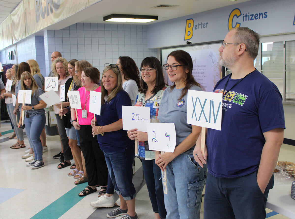 Ron Eland/Boulder City Review All the teachers lined up according to the number of years they h ...