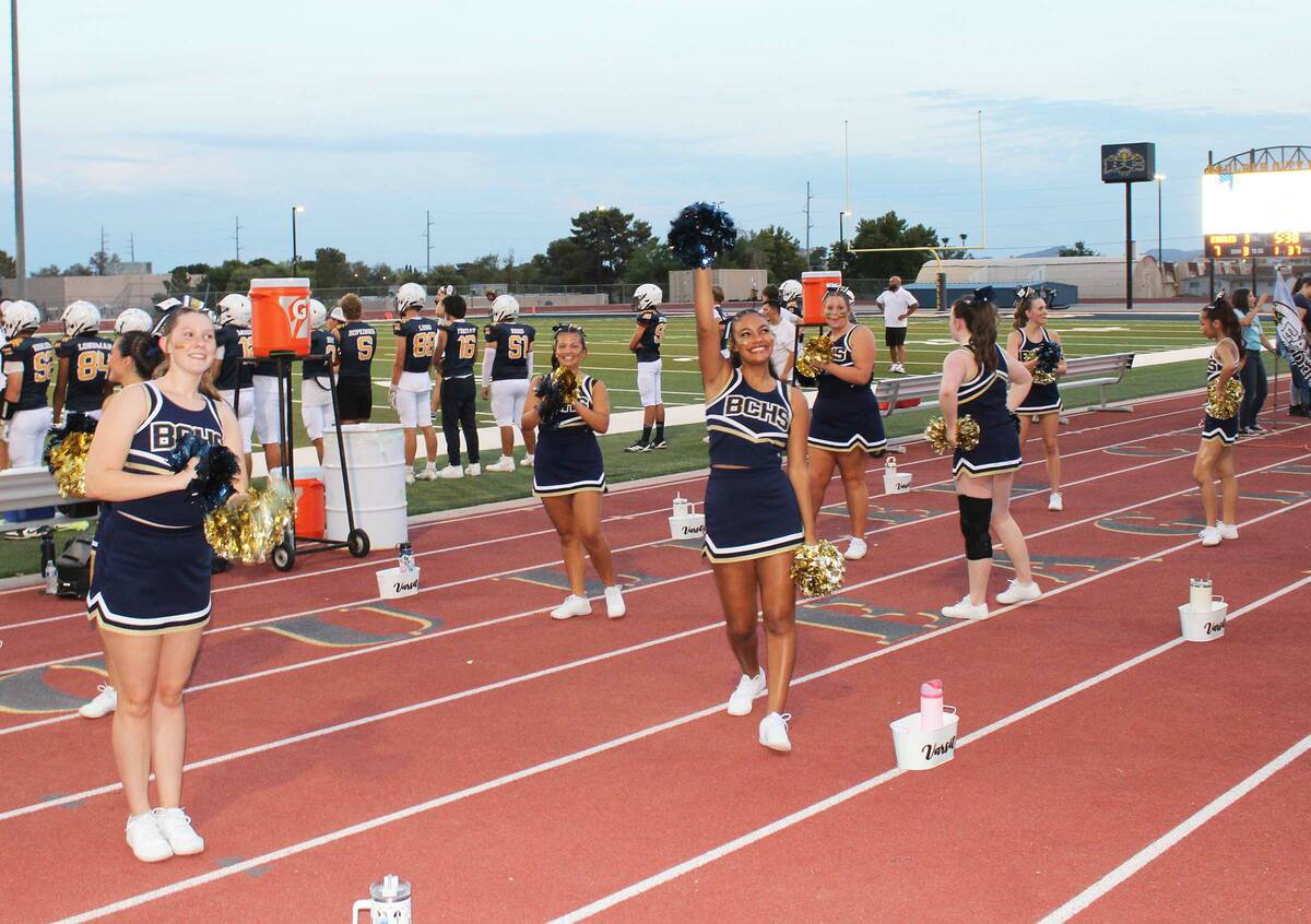 The BCHS varsity cheerleaders helped get the crowd pumped up.