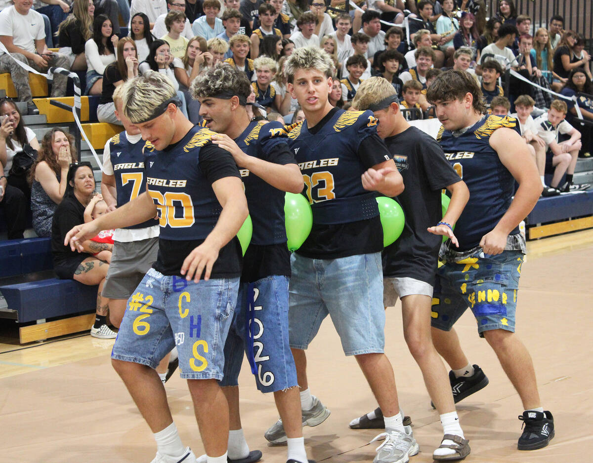 Ron Eland/Boulder City Review Boys from the BCHS senior class of 2026 participate in one of a h ...