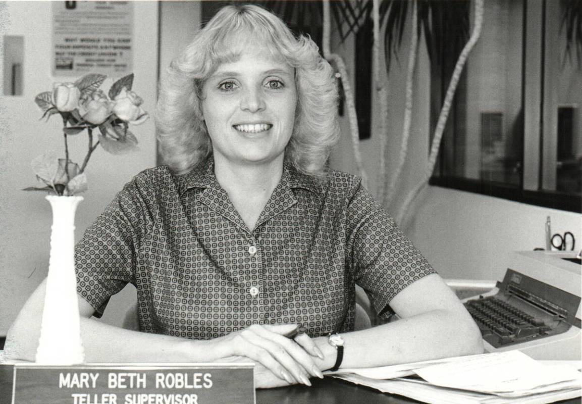 Photo courtesy BDCU Mary Beth Clift, formerly Robles, at her desk in 1982.
