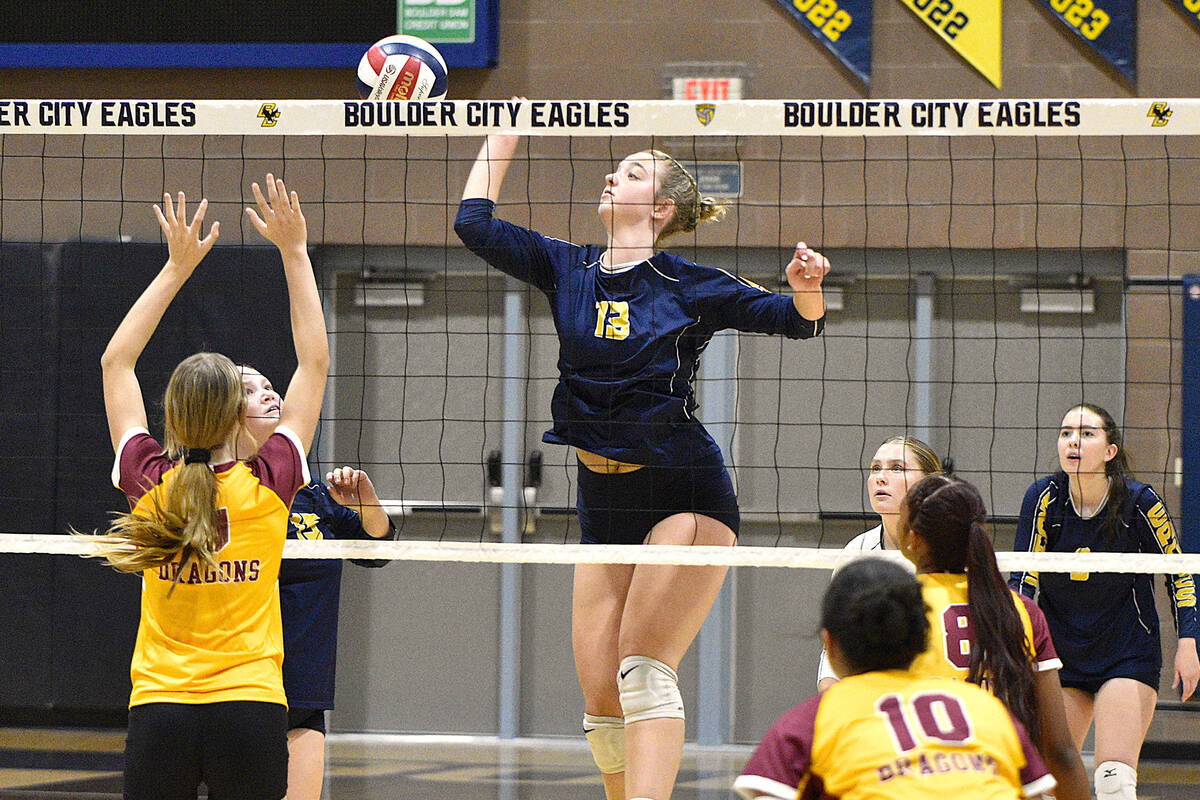 Robert Vendettoli/Boulder City Review Putting points on the board, Juliette Kelso spikes the ba ...