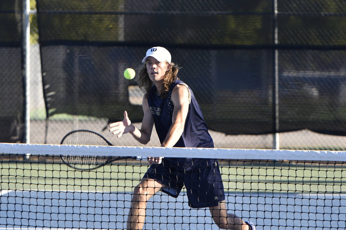 Robert Vendettoli/Boulder City Review Shane Barrows returns the ball against Virgin Valley in a ...