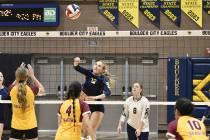 Robert Vendettoli/Boulder City Review Putting points on the board, Kenley Poff spikes the ball ...