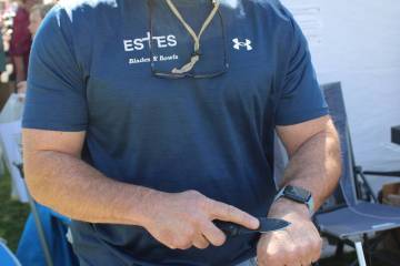 Lifelong Boulder City resident Kirk Estes, owner of Estes Blades and Bowls, demonstrates the sh ...